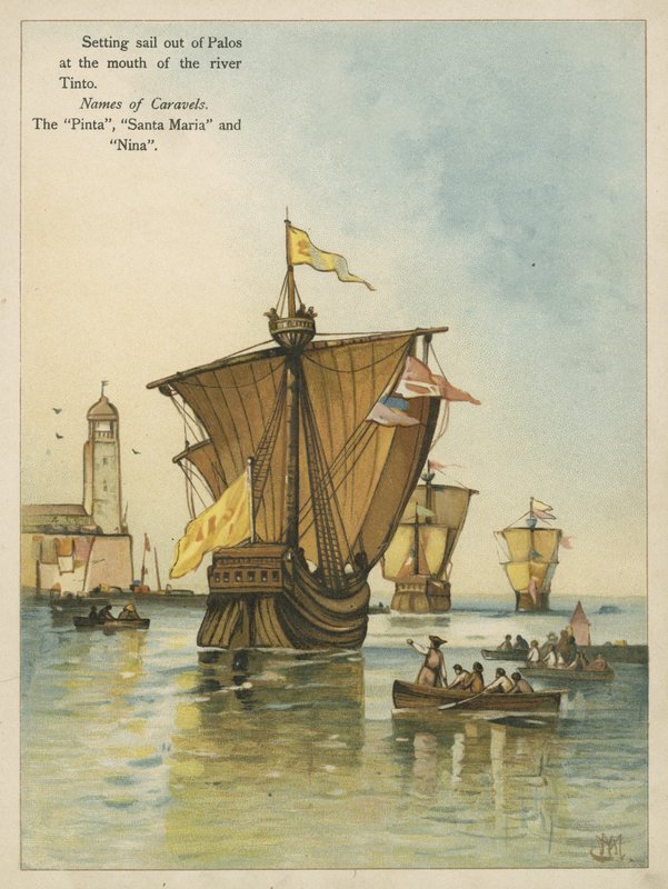 Kolumbusz vitorlázni kezd az Újvilágba (chromolitho) alkotó: Andrew Melrose
