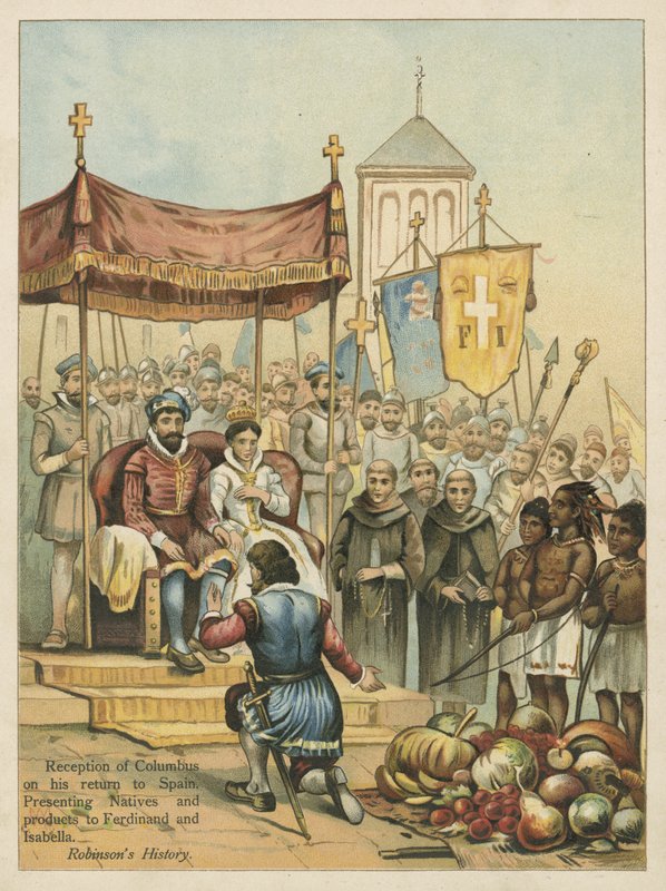 Kolumbusz fogadása az Újvilágból hazatérve (chromolitho) alkotó: Andrew Melrose