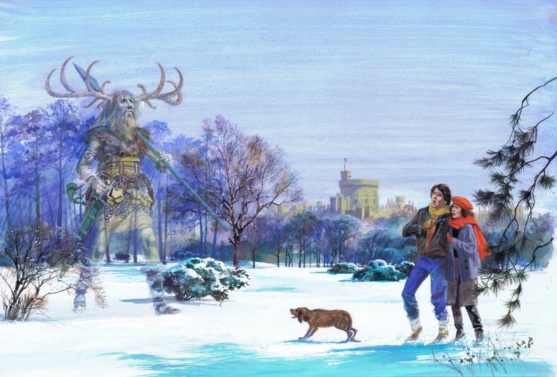 Herne, a vadász megjelenése a Windsor Great Parkban (gouache, papír) alkotó: Andrew Howat