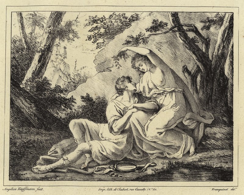 Két szerelmespár egy tájban alkotó: Angelica Kauffmann