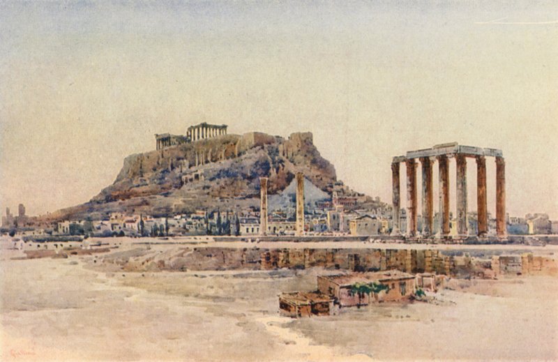 Akropolisz, Athén, Görögország (színes litho) alkotó: Angelos Giallinos