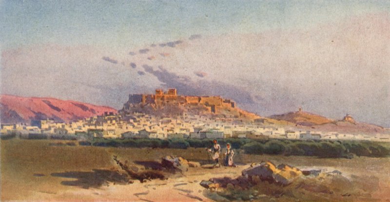 Athén és az Akropolisz (színes litó) alkotó: Angelos Giallinos