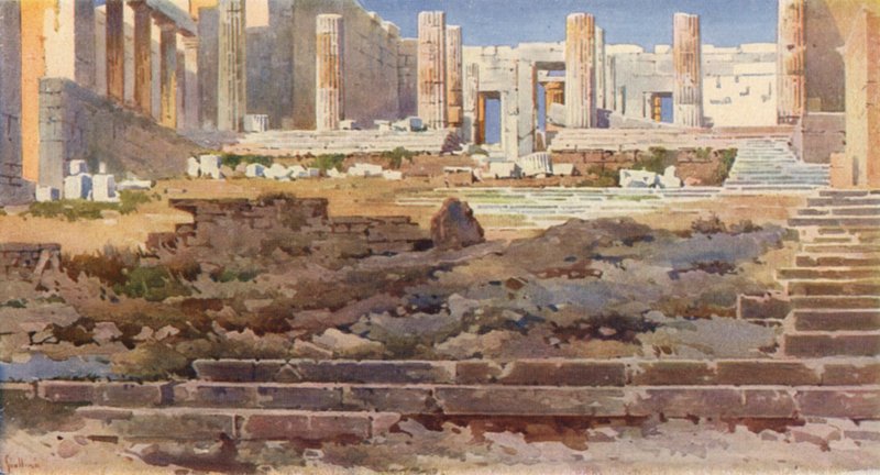 Propylaea az Akropoliszon, Athén (színes litho) alkotó: Angelos Giallinos