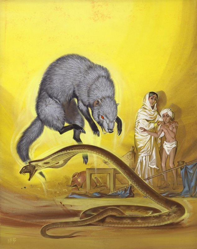 Kígyót ölő mongúz indiai otthonban (gouache, papír) alkotó: Angus McBride