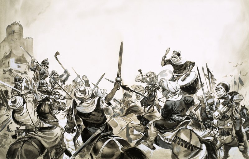 711-ben a spanyol erőket megtámadó mór harcosok alkotó: Angus McBride