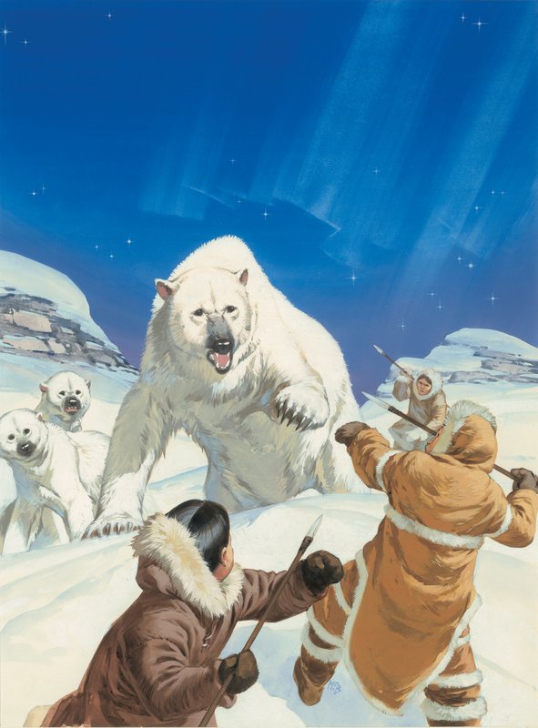 Jegesmedvék és eszkimók (gouache, papír) alkotó: Angus McBride