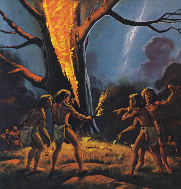 Az őskori ember és a tűz (színes litográfia) alkotó: Angus McBride