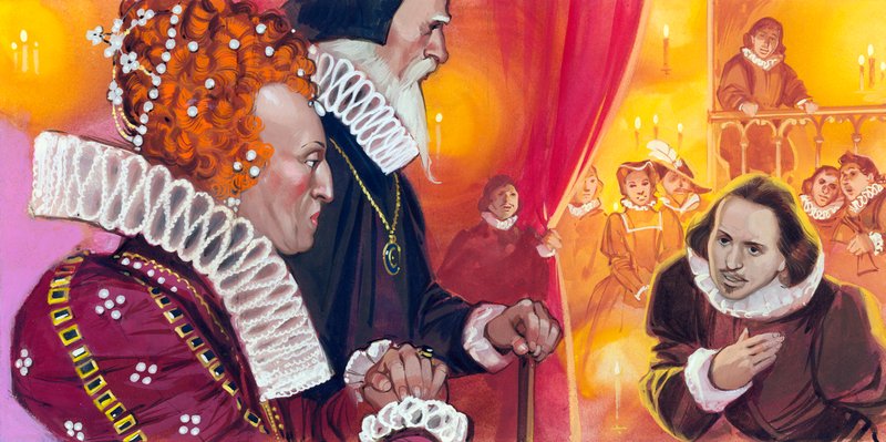Shakespeare bemutatása I. Erzsébet királynőnek alkotó: Angus McBride