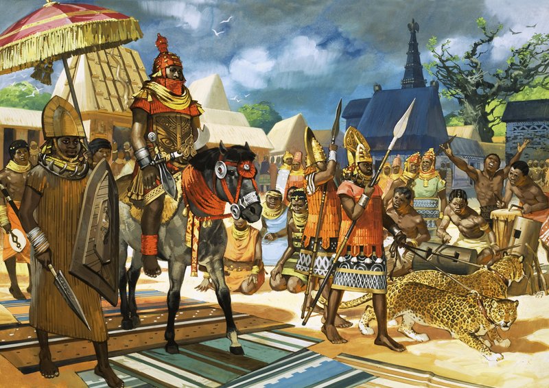 A nyugat-afrikai Benin Oba vagy királya, 1550 körül (gouache, papír) alkotó: Angus McBride