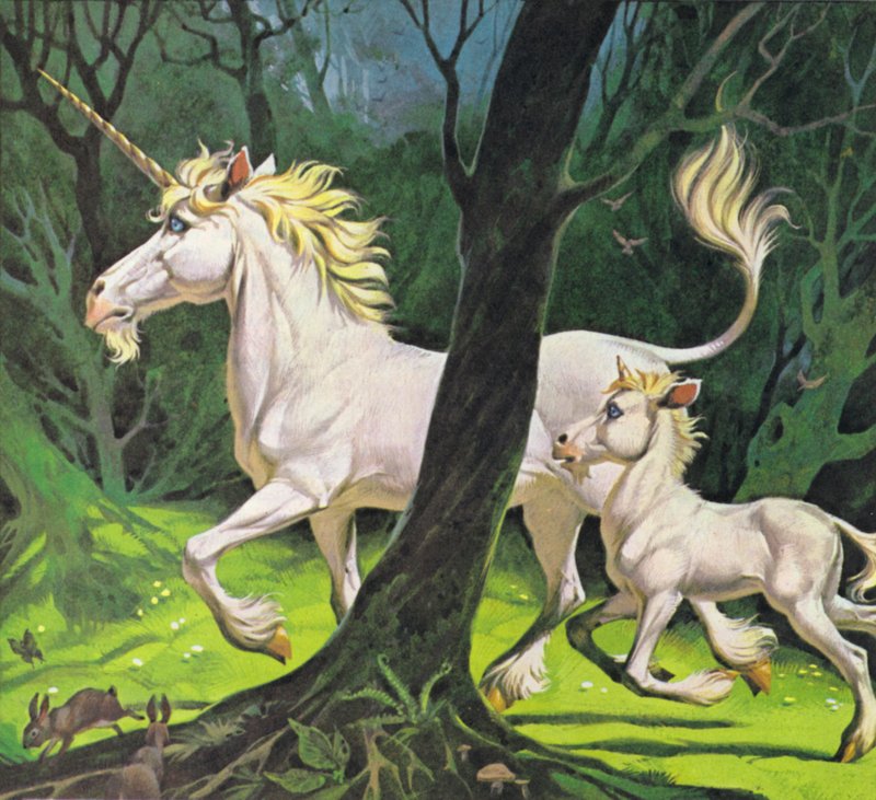 Egyszarvúak (színes litográfia) alkotó: Angus McBride
