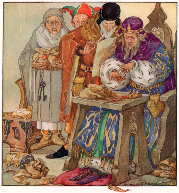 A király a számlálóházában volt, és kiszámolta a pénzét alkotó: Anne Anderson
