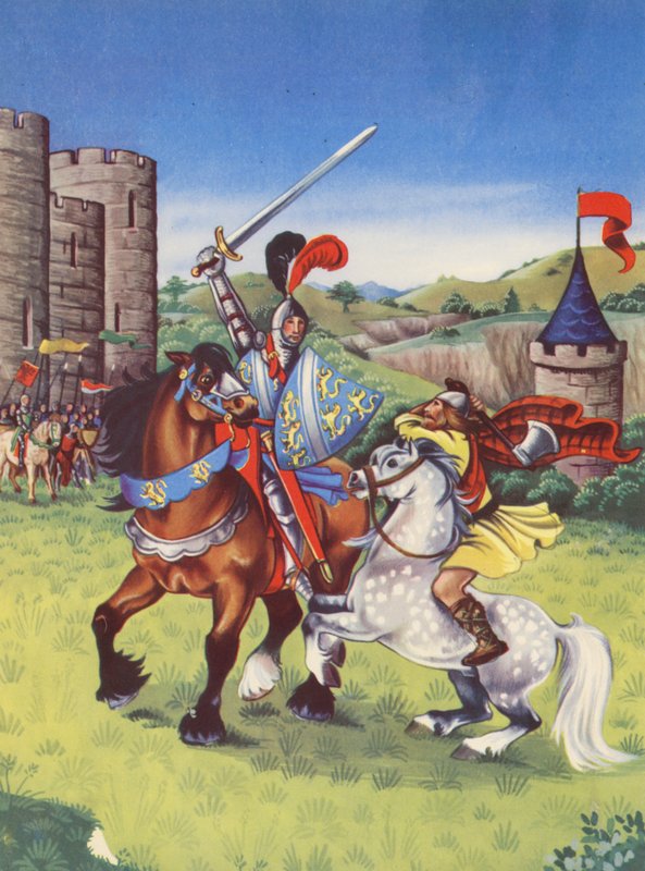 Robert Bruce és Henry de Bohun (színes litográfia) alkotó: Anne & Johnstone Janet (1928 79) Johnstone