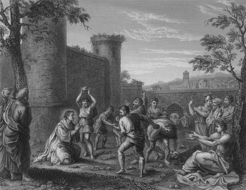 Szent István megkövezése (metszet) alkotó: Annibale (after) Carracci
