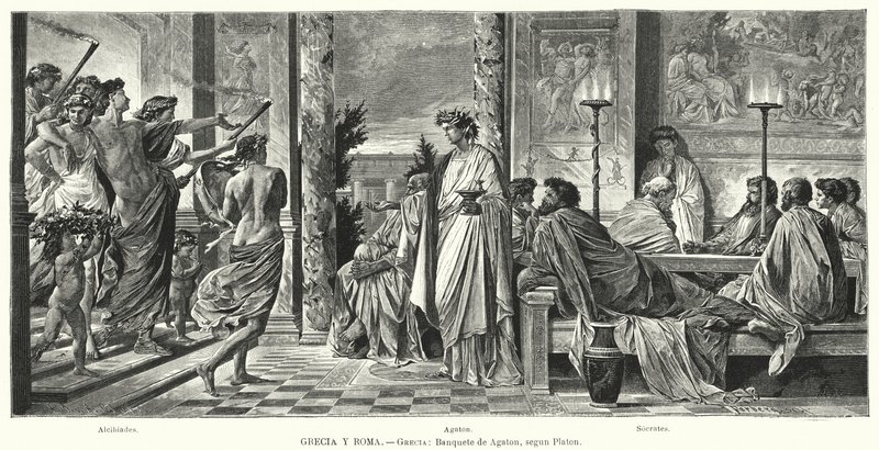 Agathon bankettje, az ókori Görögország, Platón szerint (litho) alkotó: Anselm Feuerbach