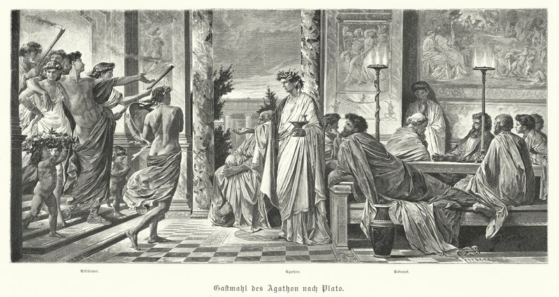 Agathon és Platón bankettje, Ókori Görögország (metszet) alkotó: Anselm Feuerbach
