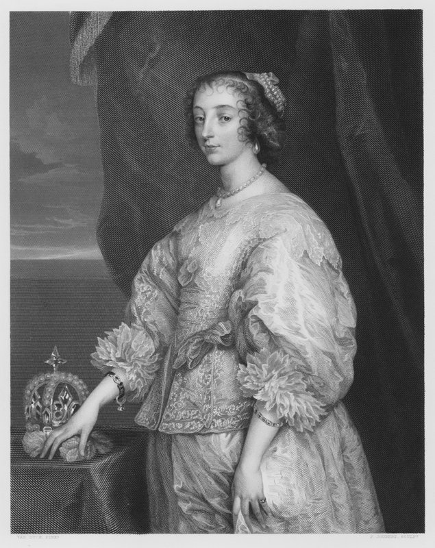 Henrietta Mária királynő, a képről a Királyi Gyűjteményben (metszet) alkotó: Anthony van (after) Dyck
