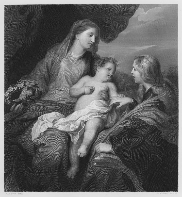 Szent Katalin házassága, a Királyi Gyűjtemény képéről (metszet) alkotó: Anthony van (after) Dyck