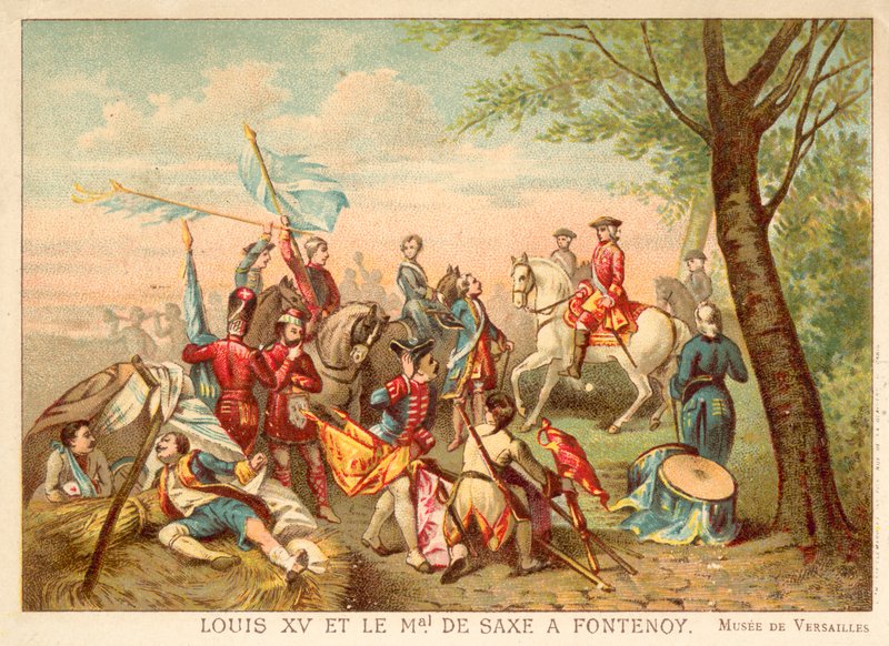 XV. Lajos francia és de Saxe marsall a fontenoyi csatában, 1745 (chromolitho) alkotó: Antoine Charles Horace Vernet