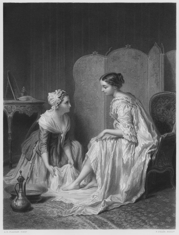 A lábfürdő, a képről a Királyi Gyűjteményben (metszet) alkotó: Antoine Emile Plassan