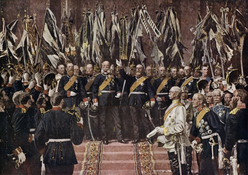 I. Vilmos porosz királyt az egyesült Németország császárává kiáltották ki Versailles-ban, Franciaországban alkotó: Anton Alexander von (after) Werner