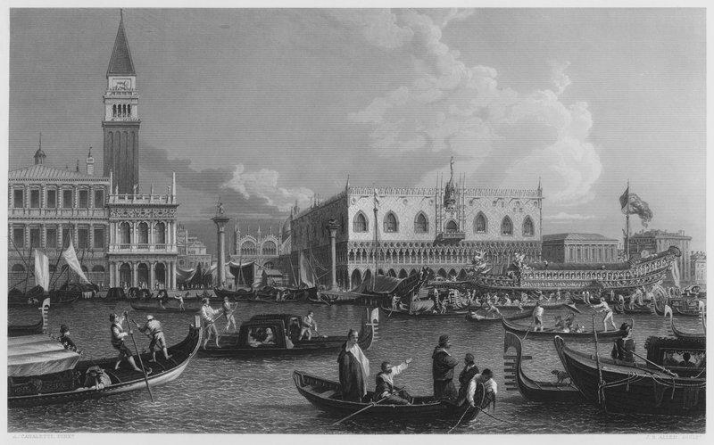 Szent Márk, A Bucentaur, a képről a Királyi Gyűjteményben (metszet) alkotó: Antonio (after) Canaletto