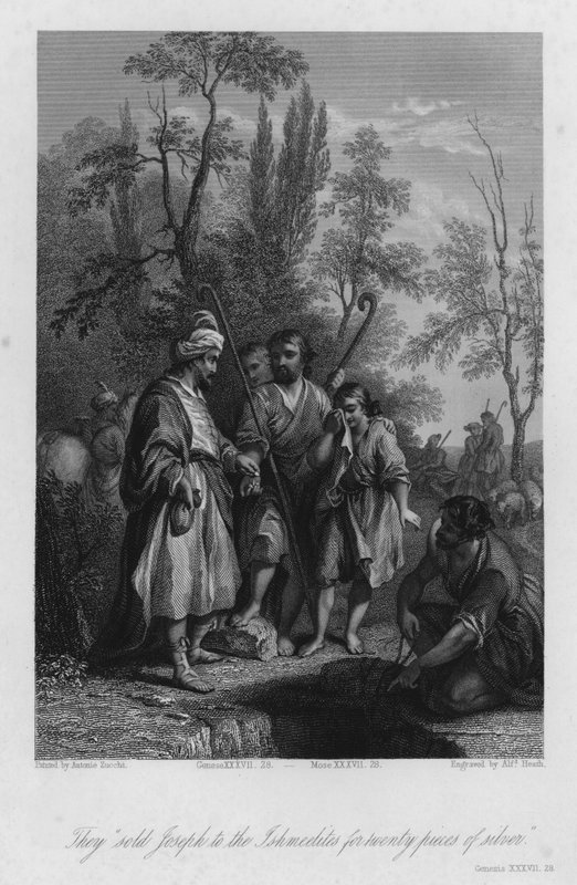 József eladta az izmeeli kereskedőknek, Genesis XXXVII, 28 (metszet) alkotó: Antonio Zucchi