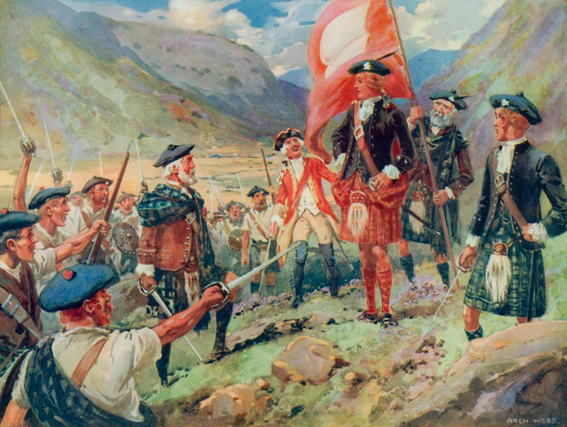 A színvonal emelése, Bonnie Prince Charlie 1745-ben Skóciában landol (színes litó) alkotó: Archibald Bertram (after) Webb