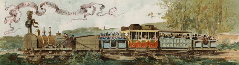 Az első vonat Brüsszelből Mechelenbe, Belgium, 1835 alkotó: Armand Jean Heins