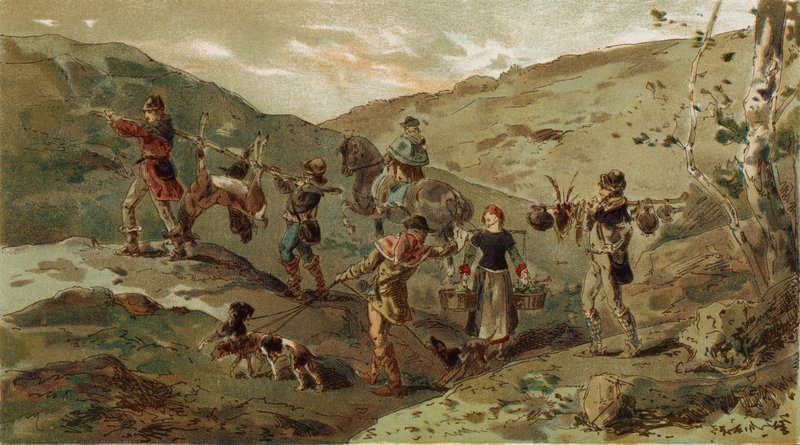 Vadászcsapat és hordozók, 13. század alkotó: Armand Jean Heins