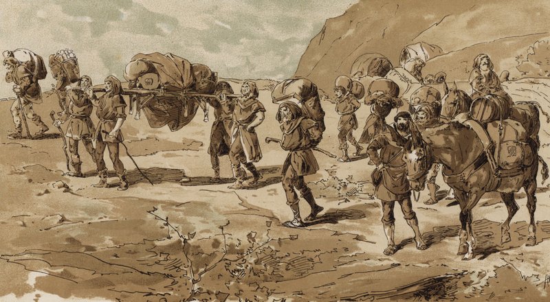 Szemét, teherhordók és megrakott öszvérek, a keresztes hadjáratok idején, 11. század alkotó: Armand Jean Heins