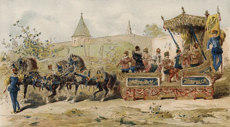 Zenészeket szállító kereskedők, spanyol Hollandia, 16. század alkotó: Armand Jean Heins