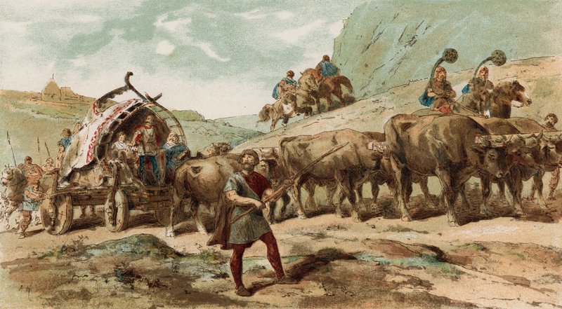 Az észak-galliai Nervii törzs ökrös szekere és kísérete alkotó: Armand Jean Heins