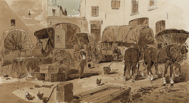 Royal Dutch Mail kocsi, kabrió, boros kocsi és szénszállító kocsi, 19. század alkotó: Armand Jean Heins