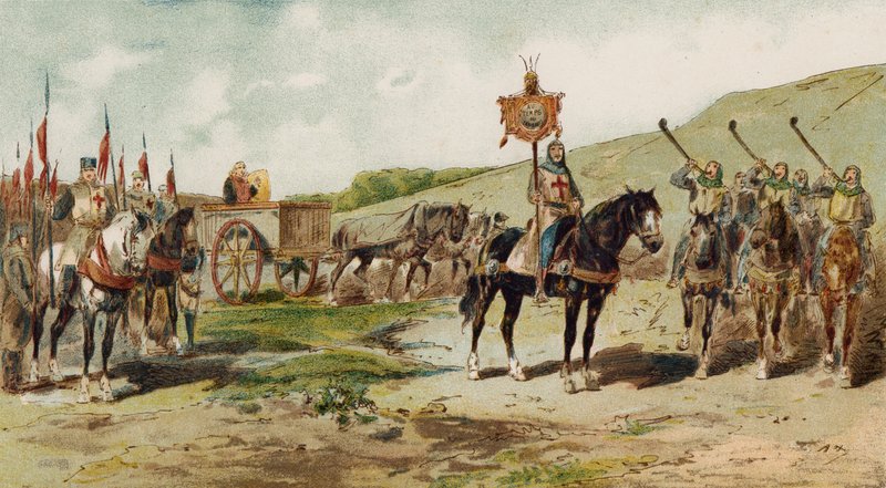 Harci szekér és lituus fúvók, a keresztes hadjáratok idején, 11. század alkotó: Armand Jean Heins