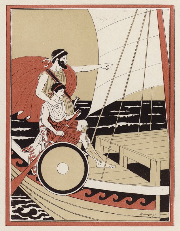 Athéné vezeti Telemachost Odüsszeusz keresésében (színes litó) alkotó: Armand Joseph Bonamy