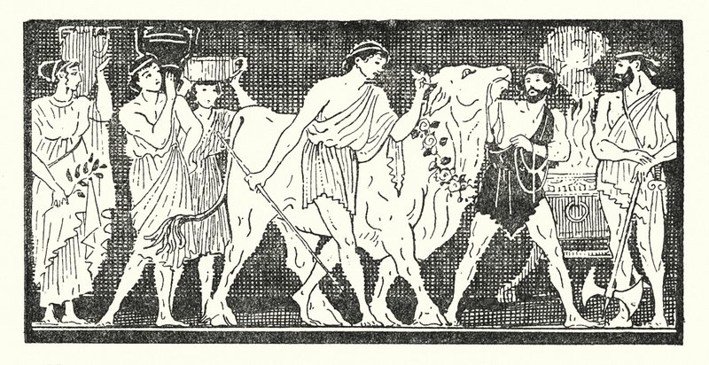 Nestor és társai feláldozandó üszőt vezetnek (litho) alkotó: Armand Joseph Bonamy