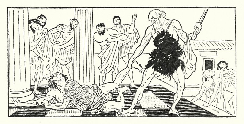 Odüsszeusz kirángatja Irust a teremből (litho) alkotó: Armand Joseph Bonamy