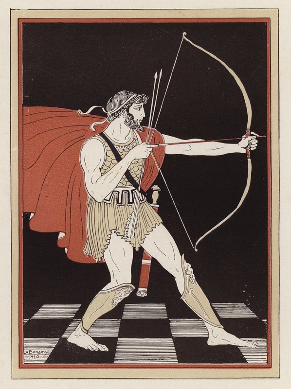 Odüsszeusz íjat rajzol (színes litó) alkotó: Armand Joseph Bonamy