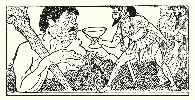 Odüsszeusz egy csésze bort kínál az óriás Polyphemusnak (litho) alkotó: Armand Joseph Bonamy