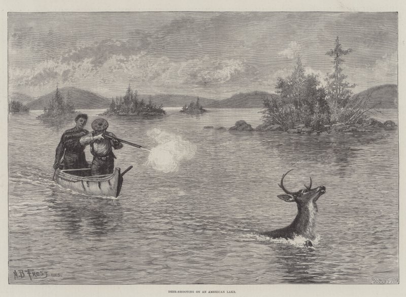 Szarvaslövés egy amerikai tavon alkotó: Arthur Burdett Frost