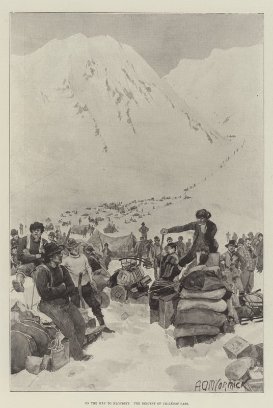 Útban Klondike felé, a Chilkoot hágón való leereszkedés alkotó: Arthur David McCormick