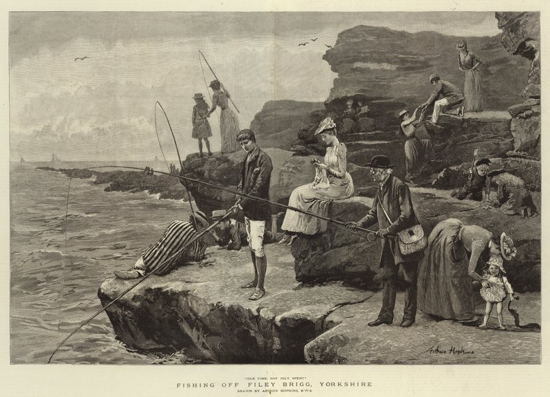 Fishing off Filey Brigg, Yorkshire (metszet) alkotó: Arthur (after) Hopkins