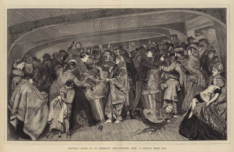 Fedélzetek között egy emigráns hajón, Etetési idő, Vázlat az életből alkotó: Arthur Boyd Houghton
