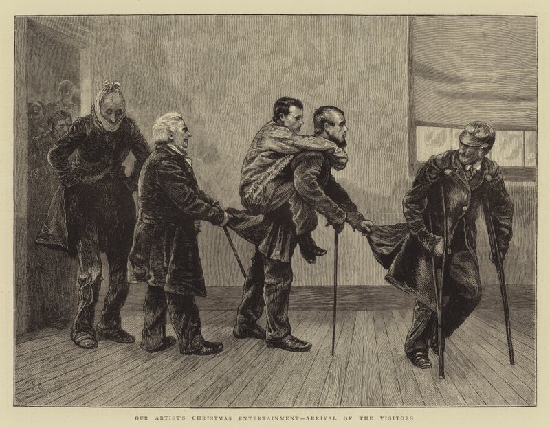 Művészünk karácsonyi mulatsága, a látogatók érkezése alkotó: Arthur Boyd Houghton