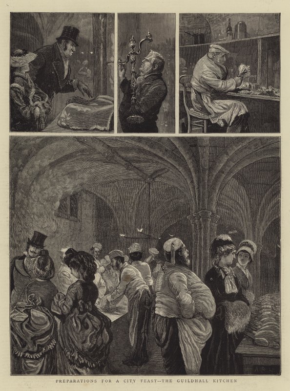 Városi Ünnep előkészületei, a Guildhall Kitchen alkotó: Arthur Boyd Houghton