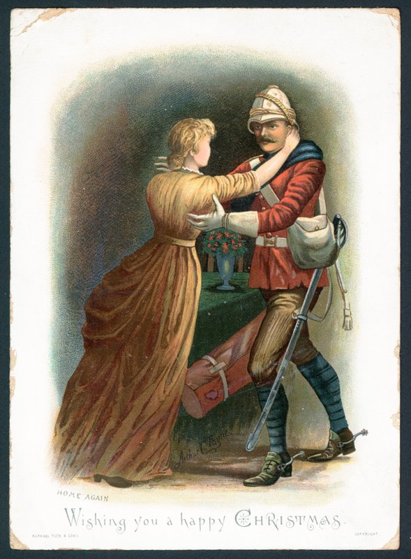 Újra otthon – karácsonyi üdvözlőlap (chromolitho) alkotó: Arthur Charles Payne