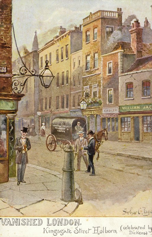 Eltűnt London – Kingsgate Street, Holborn (Dickens ünnepli) alkotó: Arthur Charles Payne