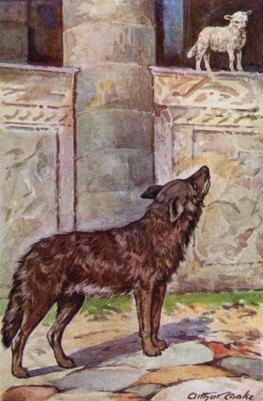 Aesopus meséi: A kölyök és a farkas (színes litó) alkotó: Arthur Claude Cooke