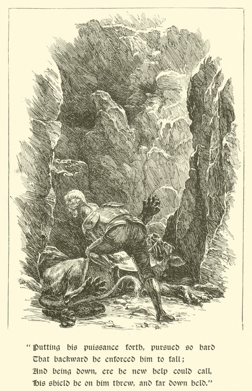 Sir Calidore, az udvariasság lovagja, Ezernyelvű Fenevad (metszet) alkotó: Arthur George Walker