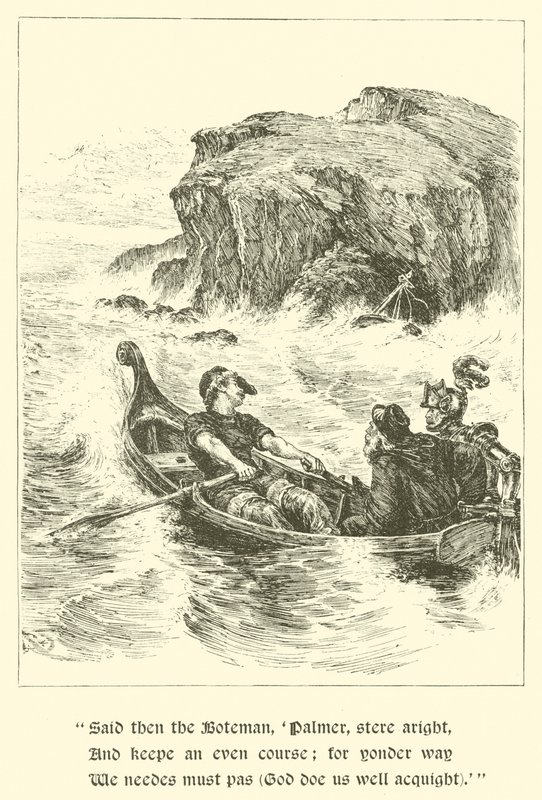Sir Guyon, A szemrehányás sziklája (metszet) alkotó: Arthur George Walker